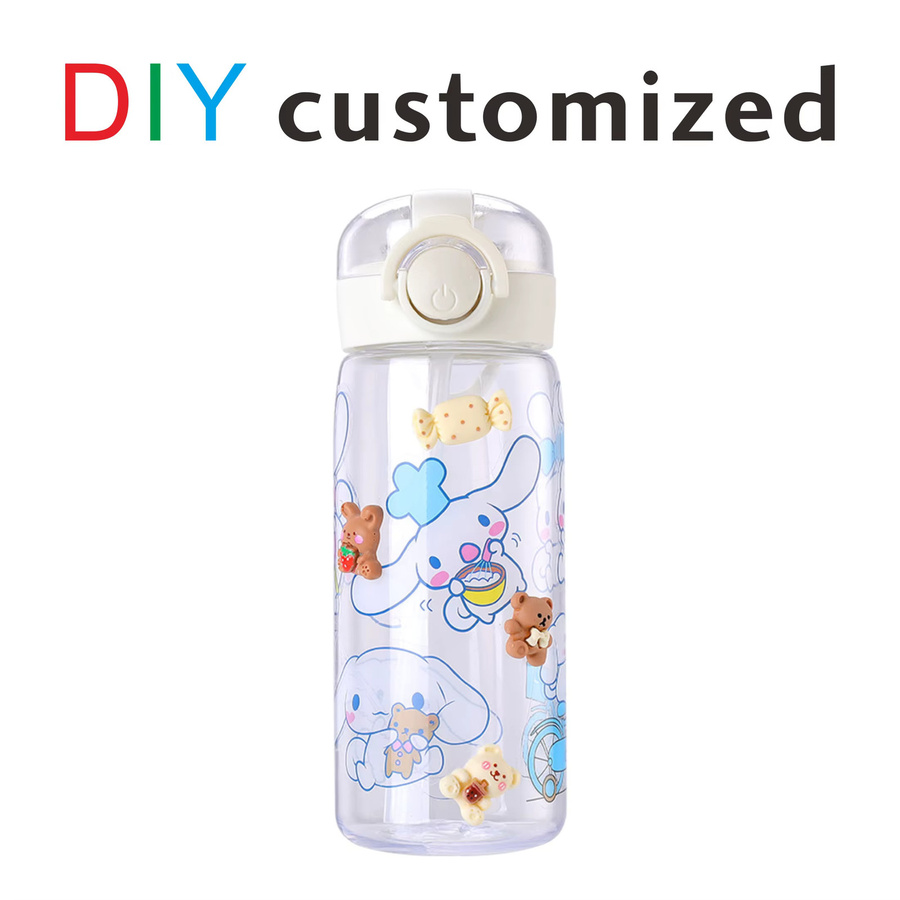 Personalisierbare Trinkflasche für Kinder aus lebensmittelechtem Kunststoff mit Strohhalm und Griff, Weiß, 400 ml - Bild 3