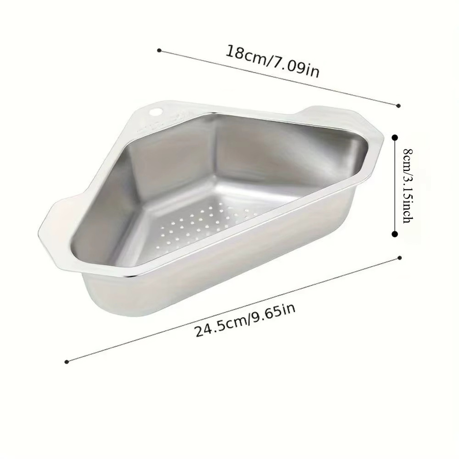 FEB.WIND Abtropfkorb aus Edelstahl in Silber für Waschbecken und Wasserhahn, dreieckiges Eckregal zur Aufbewahrung von Seife und Gemüse - Bild 4