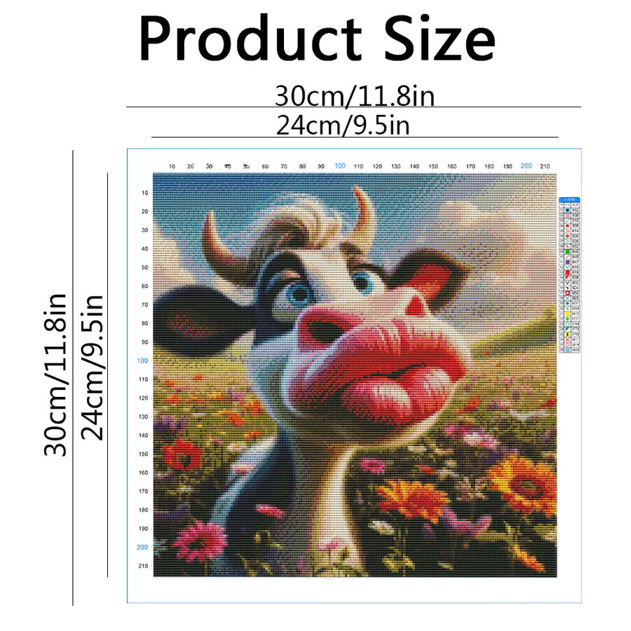EverShine Stickerei Stoff mit Kuh-Motiv für Kreuzstich und Handarbeiten, 5D Druck Leinwand mit Blumen, Mehrfarbig, Breite: 30,0 cm, Höhe: 30,0 cm - Bild 2