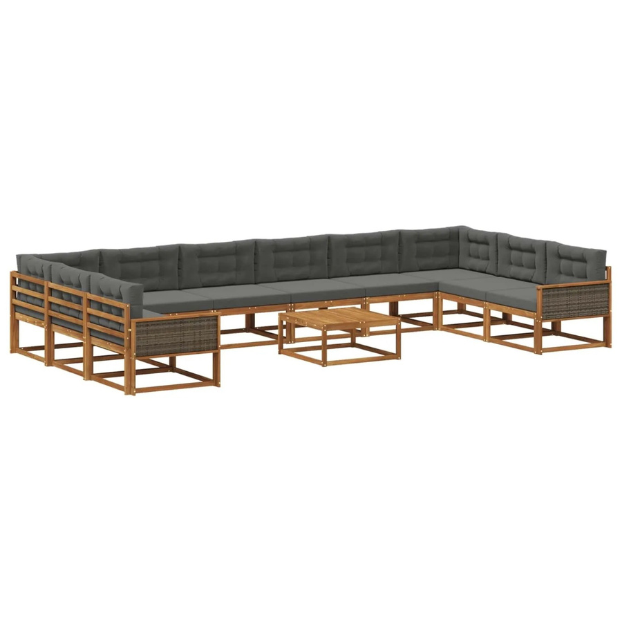 vidaXL Outdoor-Sofagarnitur in U-Form aus massivem Akazienholz mit 11 Kissen in Natur und Anthrazit - Bild 2