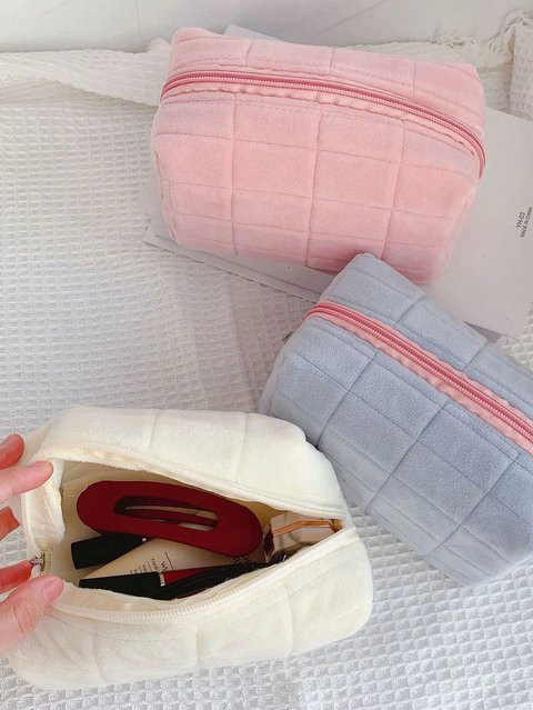 Einfarbige Kosmetiktasche als gesteppte Reise-Aufbewahrungstasche in Multicolour mit großem Fassungsvermögen - Bild 1