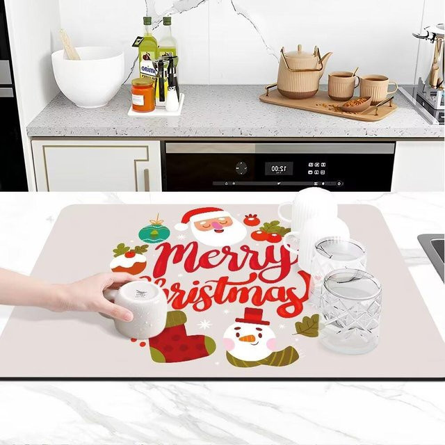 Saugfähige Anti-Rutsch-Abtropfmatte mit Weihnachtsdesign, Farbe: Weiß, Breite: 40 cm, Länge: 60 cm - Bild 1