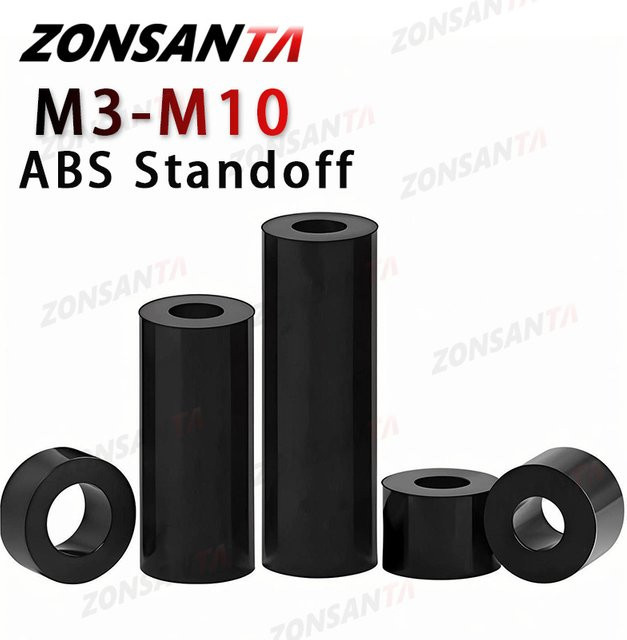 ZONSANTA Nylon-Abstandshalter rund und ohne Gewinde in Schwarz für Leiterplatten und Schaltersteckdosen, M3 M4 M5 M6 M8 M10 - Bild 1