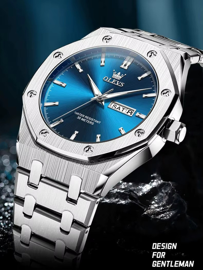 OLEVS Armbanduhr Quarz, Edelstahl, Blau, Herren - Bild 6
