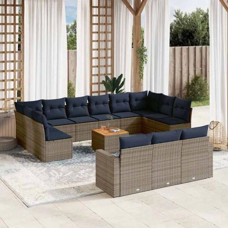 14-teilige moderne Garten-Sofagarnitur mit Kissen in Grau aus Poly-Rattan von vidaxl - Bild 1