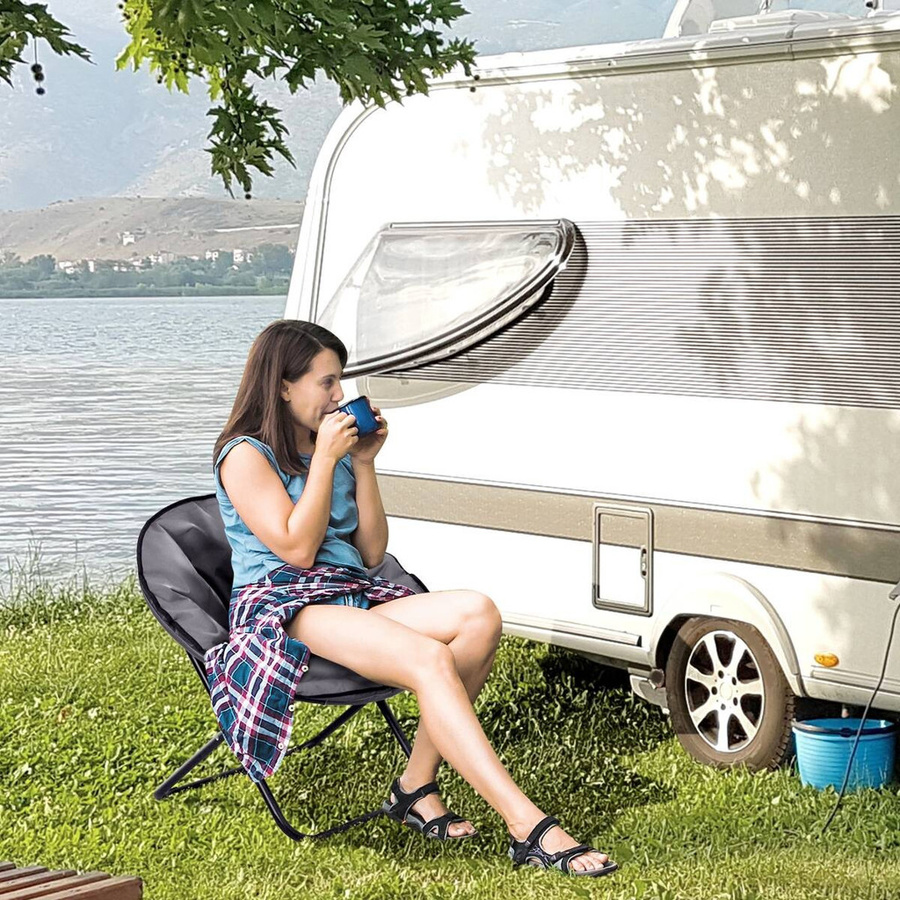 Outsunny Campingstuhl aus Metall und grauem Polyester mit Polsterung, Breite: 80 cm, Tiefe: 80 cm, Höhe: 75 cm - Bild 3