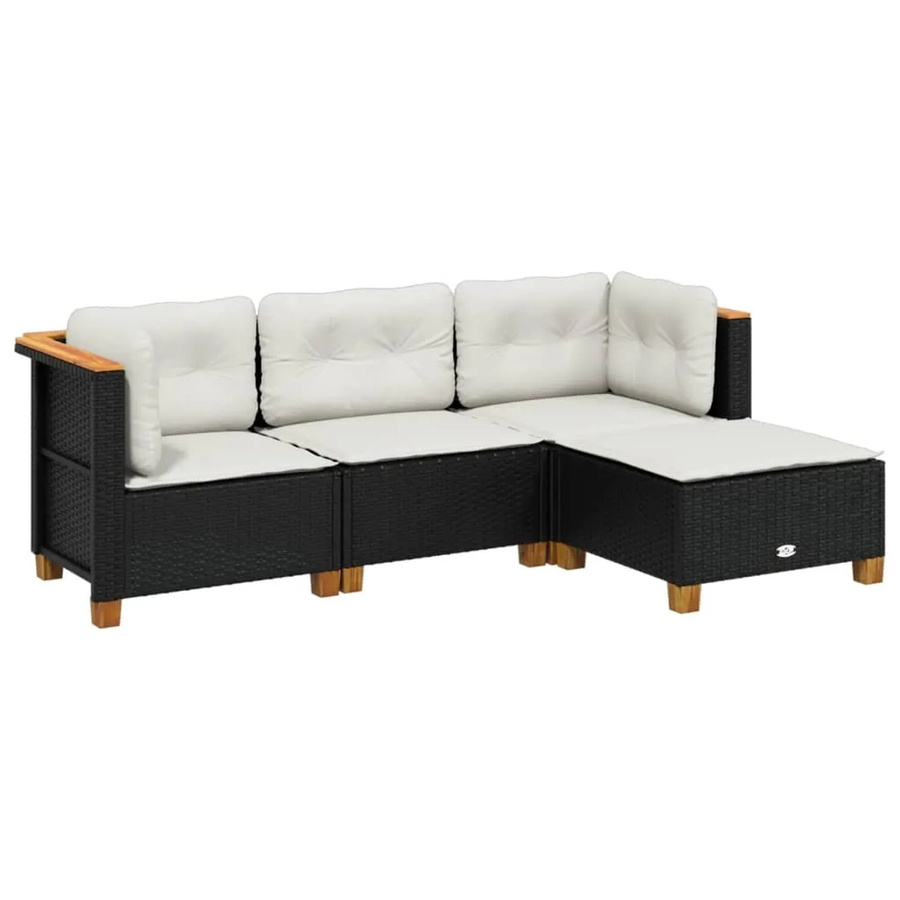 vidaXL 4-tlg. Garten-Sofagarnitur aus Poly-Rattan in Schwarz mit Kissen und Akazienholz-Elementen - Bild 2