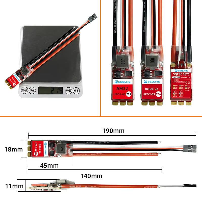 SEQURE 2670 Brushless ESC 2-6S 70A Firmware BLHeli_32 / AM32, Zubehör - Bild 4