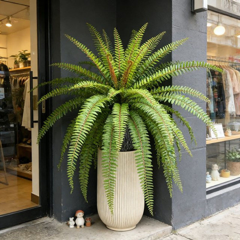 Künstliche Boston-Farnblätter von Kmitang in Grün, hängende Wandbehangpflanze aus Kunststoff für Heim- und Hochzeitsdekoration, Größe: 50-65 cm - Bild 1