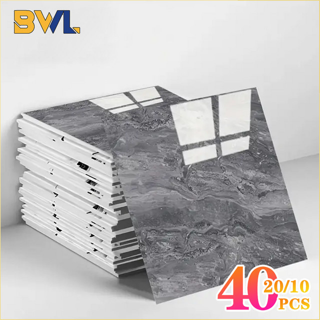 Selbstklebende Bodenaufkleber im Marmor-Stil aus PVC, grau, 30 x 30 cm - Bild 1