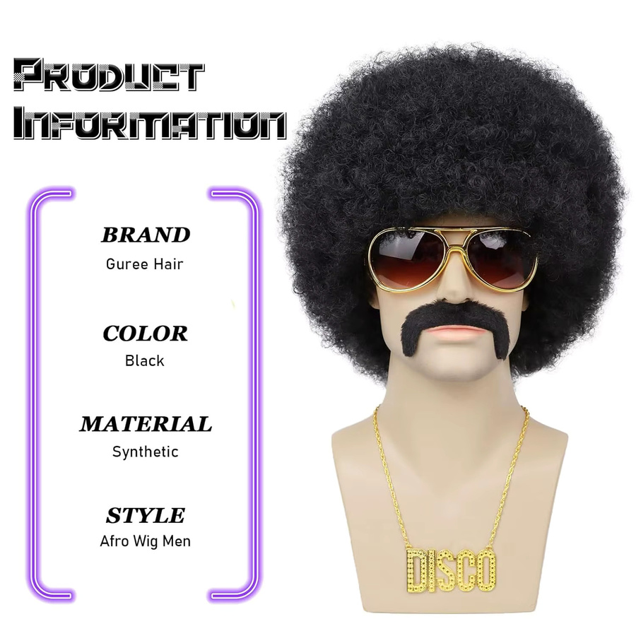 G&T Wig Perücke mit Brille und Halskette, Schwarz, Herren - Bild 2