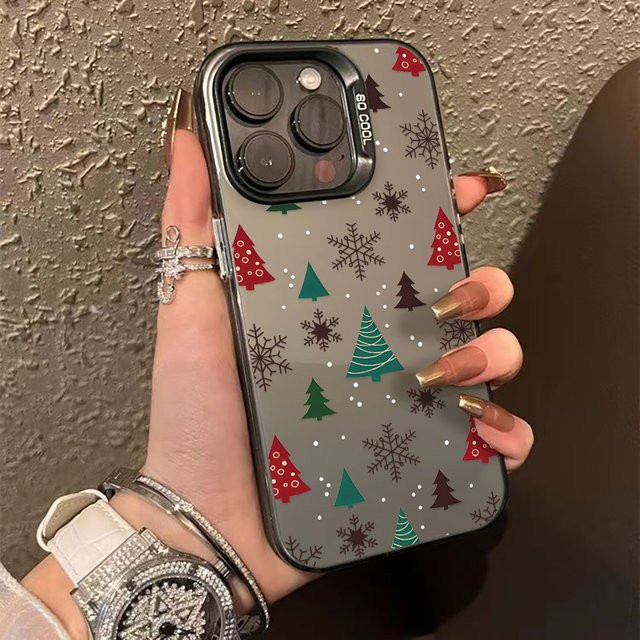 Stoßfeste iPhone Handyhülle mit Weihnachtsbaum- und Schneemann-Design in Silber für iPhone 17 Pro Max, 16, 15, 14, 13, 12, 11 Pro Max - Bild 1