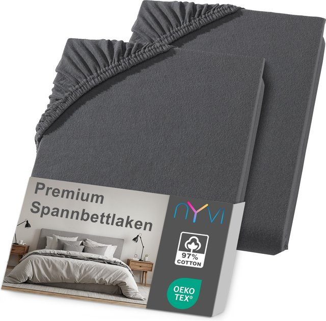 NYVI DreamScience Premium Spannbettlaken 2er Pack, Anthrazit, B/T: 90 x 200 cm bis 100 x 200 cm, Bügelfrei und mit Einlaufschutz - Bild 1
