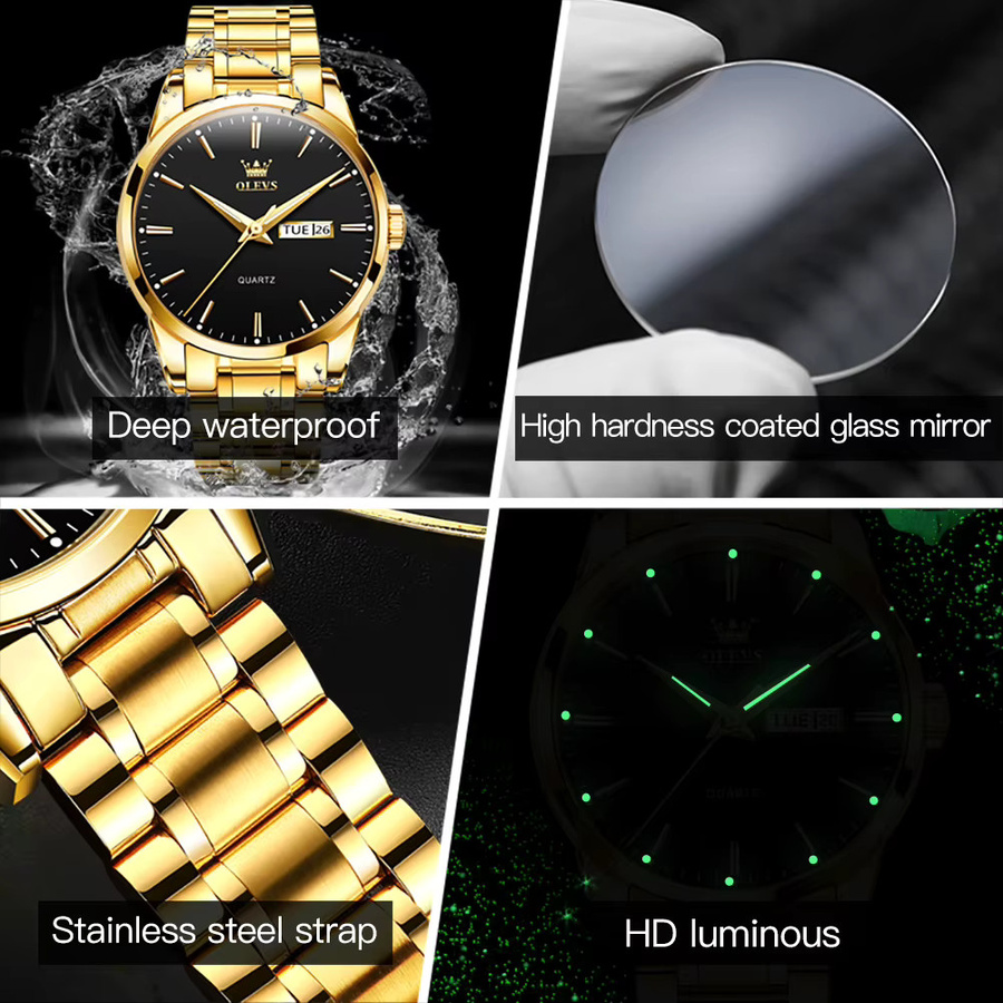 OLEVS Armbanduhr Edelstahl, Gold, Weiß, Herren, Analoguhr - Bild 3