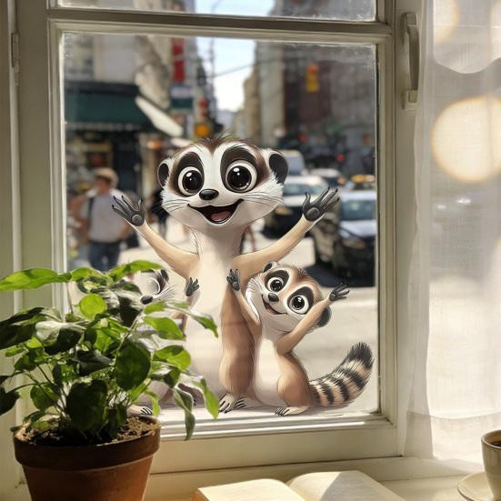 Wiederverwendbare Fensterbilder mit lustigen Cartoon-Tieren, wasserdichte und abnehmbare Fensteraufkleber in Mehrfarbig für Zimmer, Büro und Zuhause - Bild 3