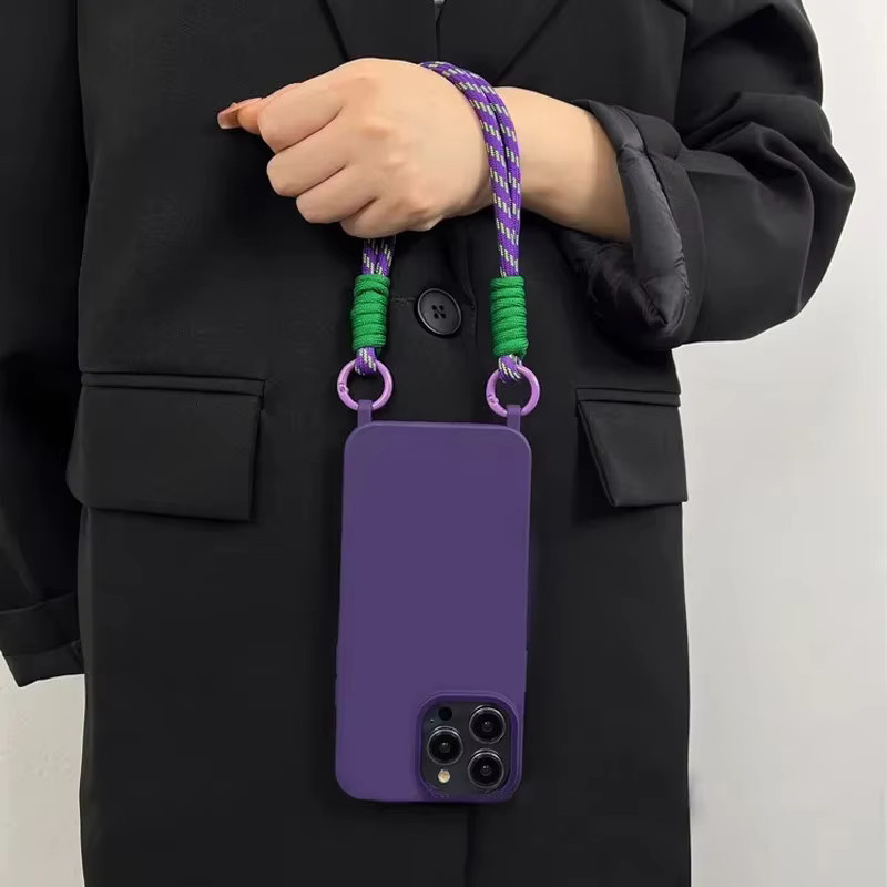 STJKQL Silikon Handyhülle mit Crossbody Lanyard und Wrist Strap für iPhone 16 15 14 13 12 11 Pro Max XS XR in Lila - Bild 5