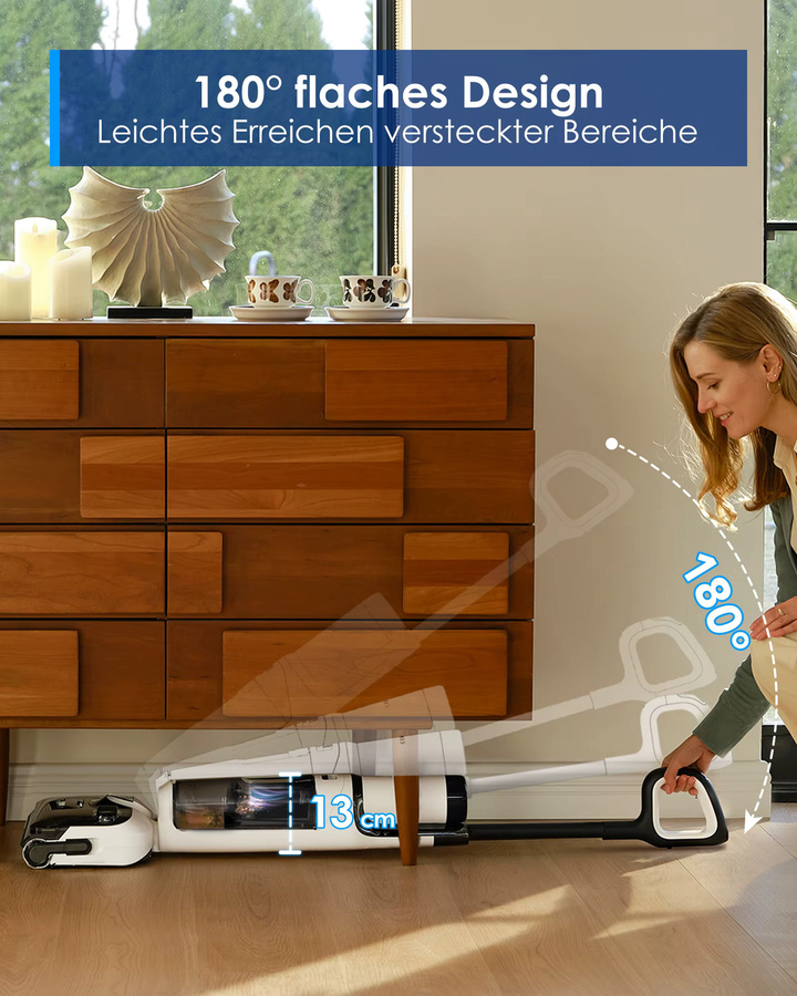 Tineco Floor ONE S6 Stretch Lite Nass Trockensauger in Weiß mit 180 Grad Lay-Flat Funktion, beidseitiger Kantenreinigung und idealer Eignung für Tierhaare sowie niedrige Möbel, 40 Minuten Laufzeit - Bild 2