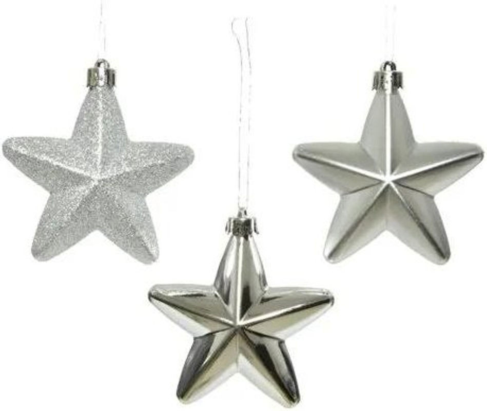 Kaemingk Weihnachtsdekoration Hängeornamente aus Kunststoff, 6 Sterne in Silber, Höhe: 7,5 cm - Bild 1