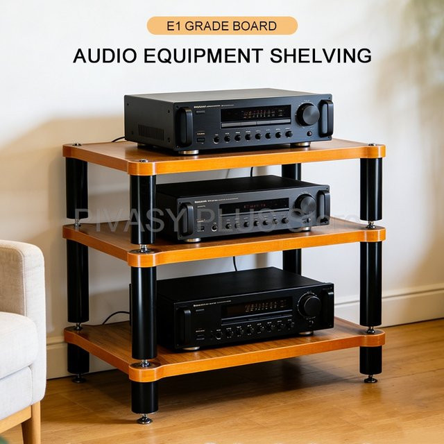 PIVASY HiFi-Audio-Rack in Braun für Heimkino, DJ und Studio mit 25 mm starken Regalböden und hoher Tragfähigkeit - Bild 1