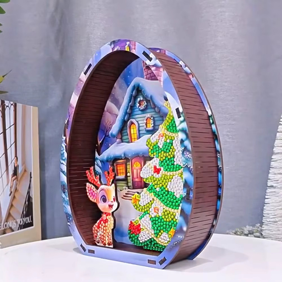HOMFUN Weihnachts-Desktop-Diamant-Kunst-Set aus Holz, 5D-Diamant-Kunst-Tischdekorationsset zum Selbermachen mit Weihnachtsmann-Motiv in Mehrfarbig - Bild 2