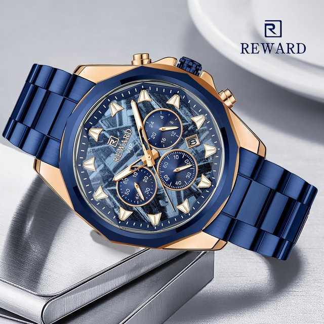 REWARD Armbanduhr, Quarz, Edelstahl, Blau, Herren - Bild 1