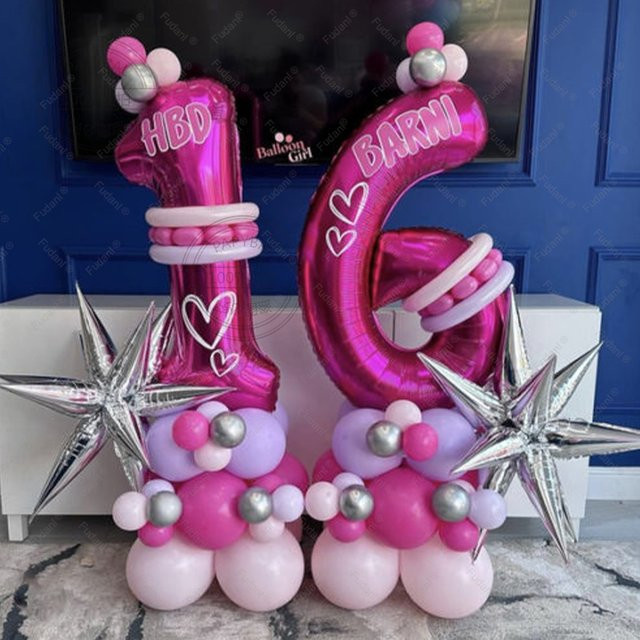 81-teiliges Ballonset in Rosenrot für deine Geburtstagsparty mit Folienballons und Blumen-Dekoration - Bild 1