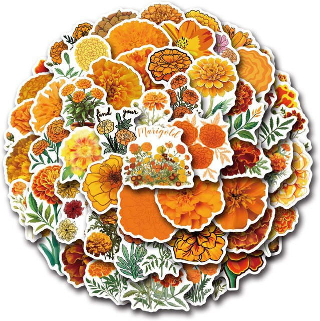 50 Stück wasserfeste Ringelblumen-Aufkleber in Multicolour für Laptop, Wasserflaschen und DIY-Dekoration - Bild 1