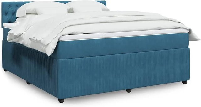 vidaXL Boxspringbett mit Matratze in Blau und Weiß aus Samt mit USB-Anschluss und Unterbettbeleuchtung B/T/H: 180 x 200 x 100,5 cm - Bild 1