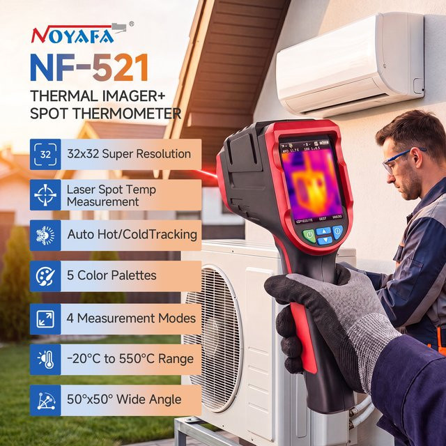 Noyafa NF 521 Hand-Infrarot-Wärmebildkamera mit 1024 Pixel-Sensor und 340 x 240 Auflösung als Thermometer und Detektor für Fußbodenheizungen in Rot - Bild 1