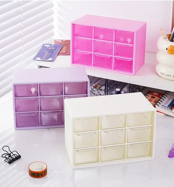 Transparenter 9-Gitter-Schubladen-Organizer aus Kunststoff in Pink mit Trennwänden zur Wandmontage als Aufbewahrungsbox für Kleinigkeiten - Bild 1