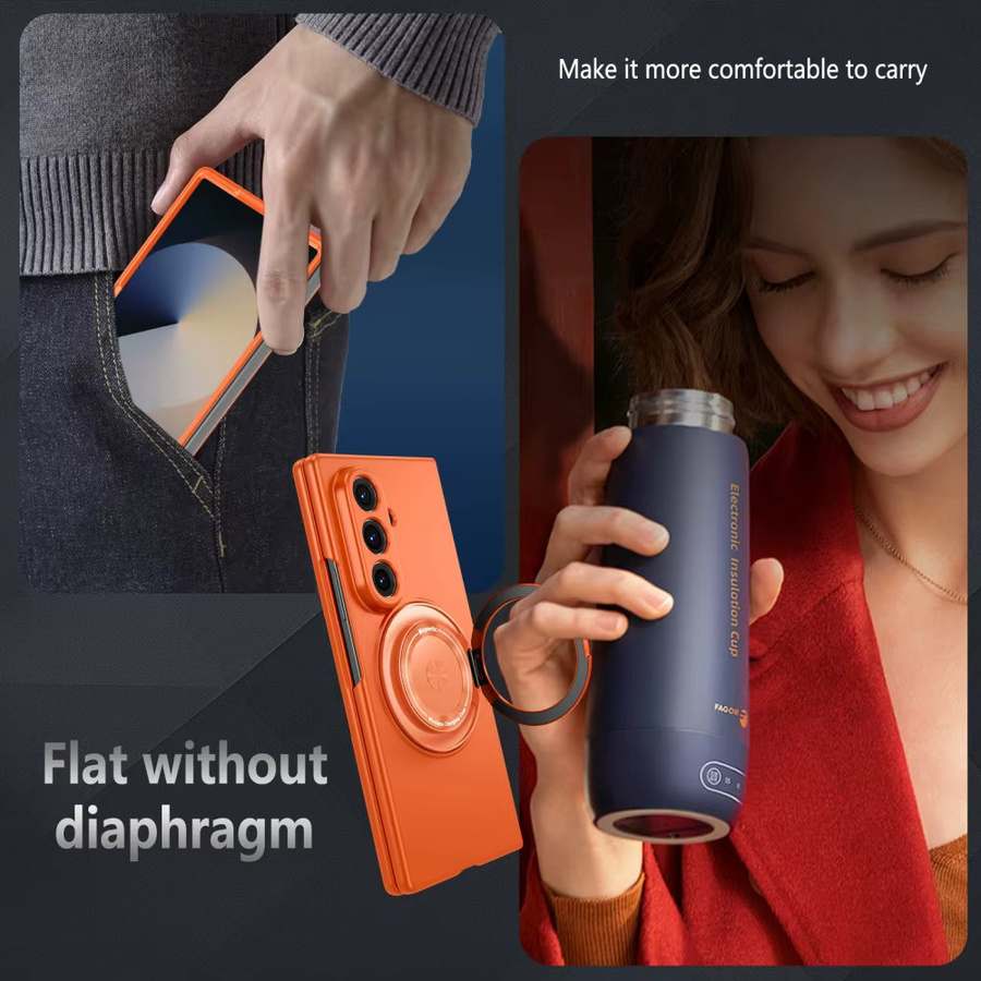 Stoßfeste Samsung Handyhülle mit militärischer Panzerung und 360 Grad drehbarer magnetischer Halterung für MagSafe kabelloses Laden in Schwarz und Orange - Bild 4
