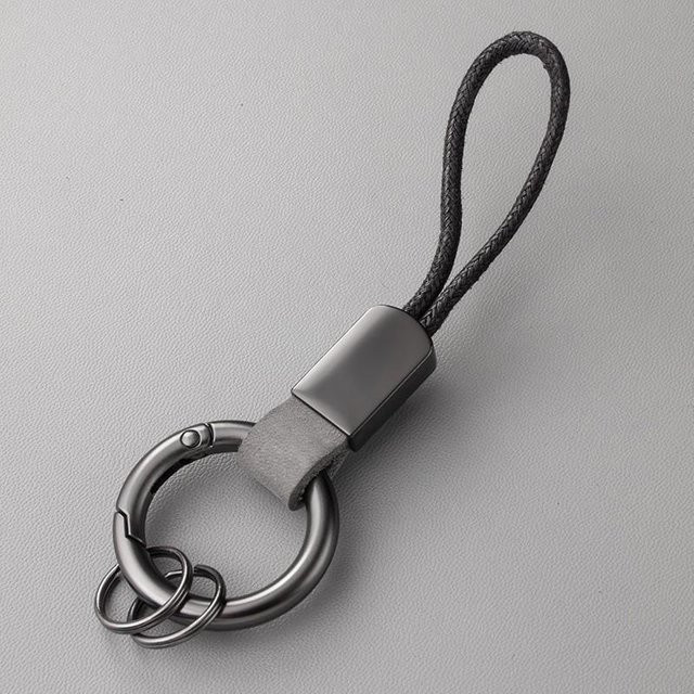 Schlüsselanhänger Leder, Baumwollseilband, Grau, Unisex - Bild 1
