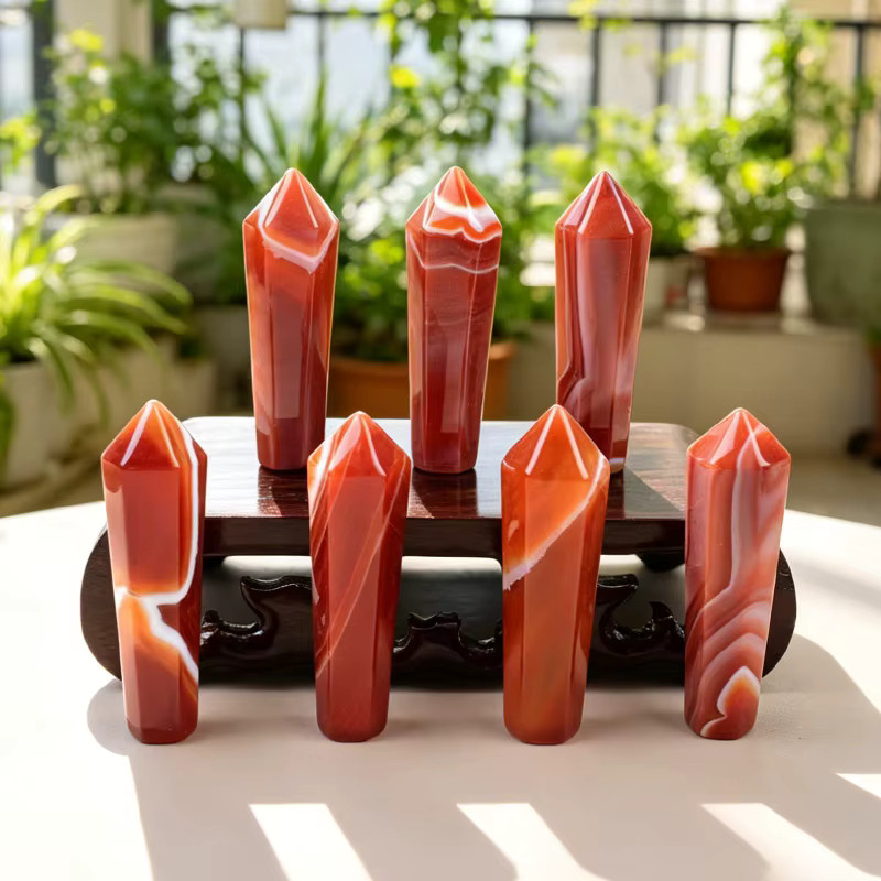 RYCRYSTAL Roter Achat-Kristallstab als polierter Sardonyx-Obelisk in Rot, Mini-Kristallsäule zur Dekoration - Bild 4