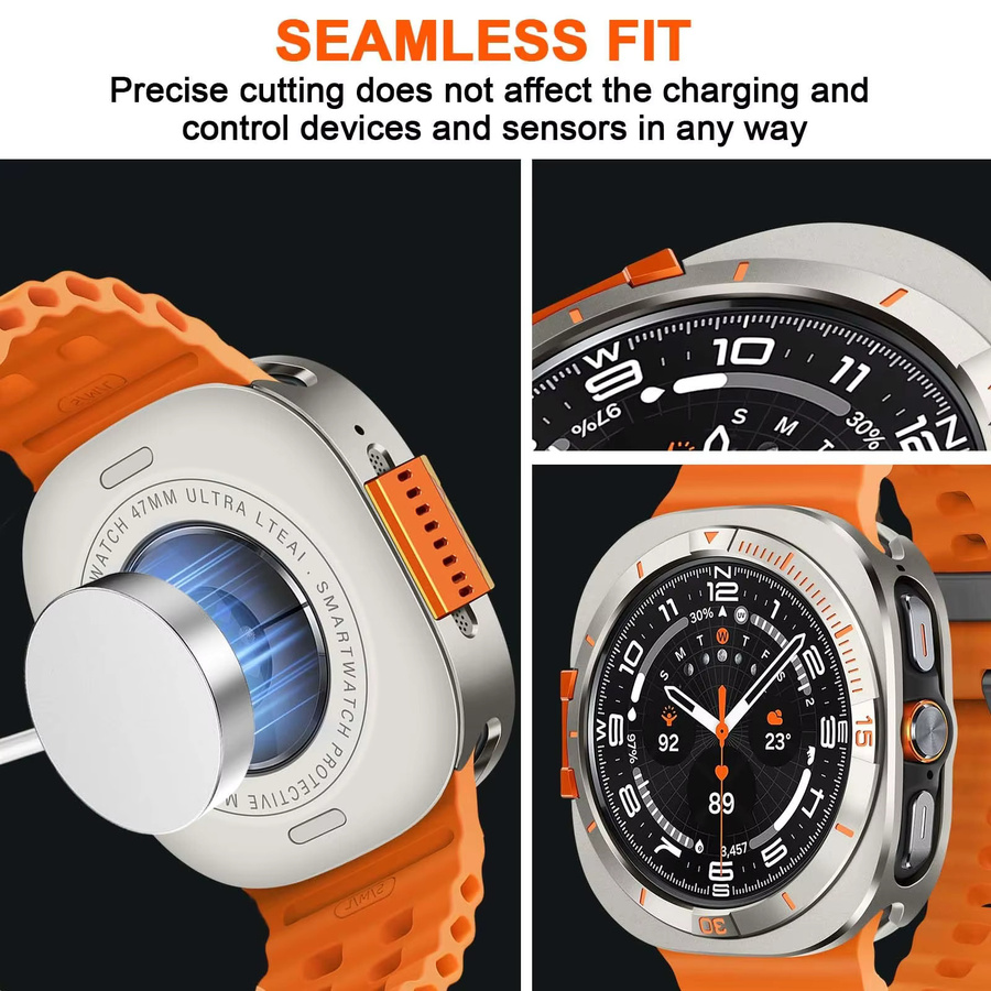 CAOWTAN Uhrenzubehör Metallgehäuse für Samsung Galaxy Watch Ultra, 47mm, Edelstahl, Black Orange, Unisex - Bild 4