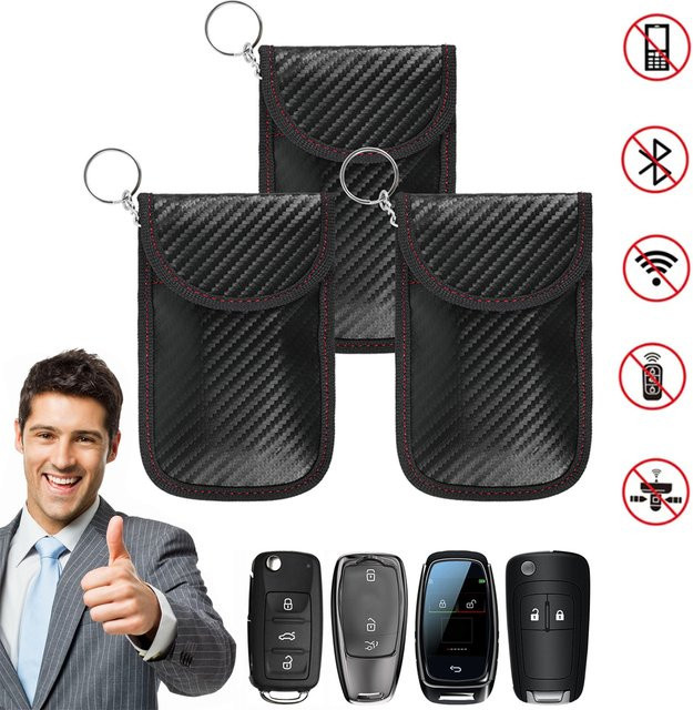 You's Auto RFID Signal Blocker Tasche aus Leder zum Schutz deines Autoschlüssels und deiner Kreditkarten, Schwarz, 2/3/4er Set - Bild 1