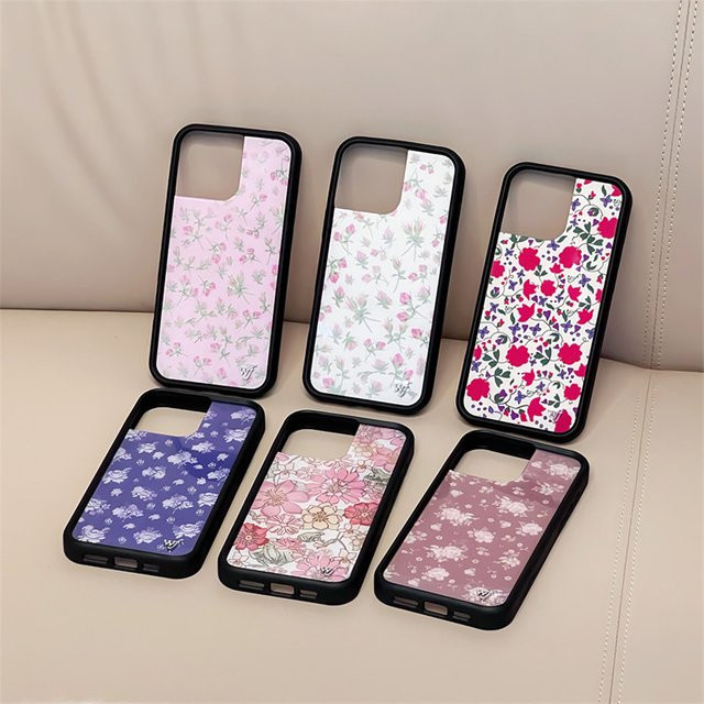 TOPTOY Wildflower Handyhülle für iPhone 17 16 15 14 13 12 Pro Max mit Cartoon-Blumendruck in Rosa und Braun, stoßfeste Abdeckung - Bild 1