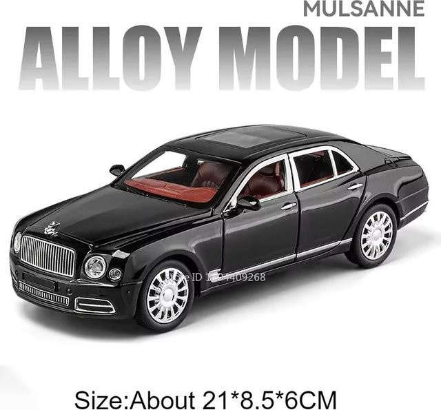 Linyi toy car Mulsanne Bentayga Automodell, 1:24, Metall, Licht und Sound, grau - Bild 1