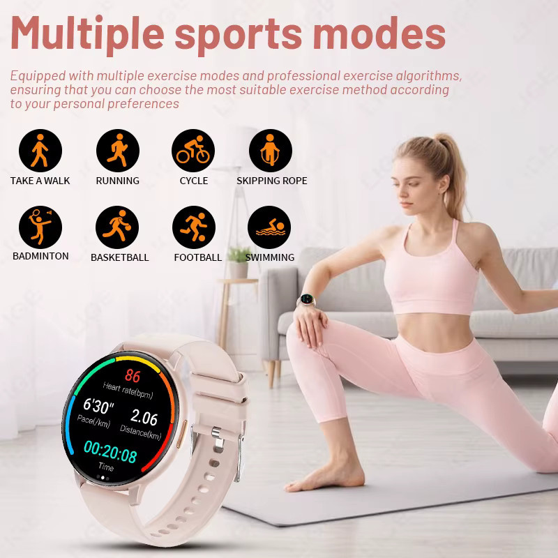 LIGE Smartwatch für Damen und Herren mit Bluetooth Anruf Funktion, Blut-Sauerstoff-Monitor und anpassbaren Zifferblättern, kompatibel mit Android und iOS, Schwarz und Pink - Bild 3