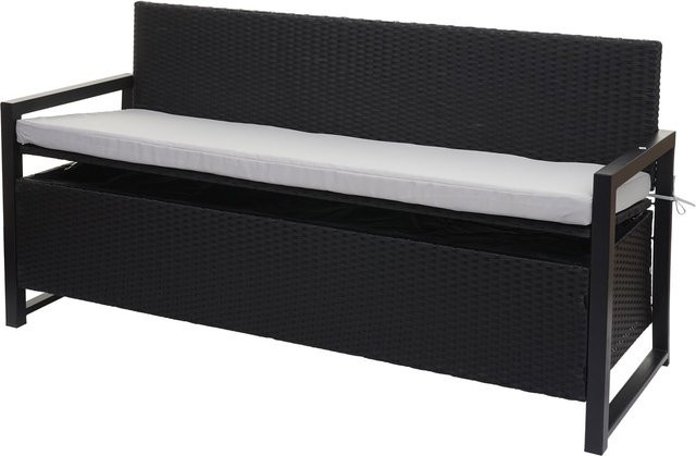 MCW Poly-Rattan 3er Sitzbank F39 als Gartenbank und Truhenbank mit Staufach in Anthrazit inklusive grauer Kissen - Bild 1
