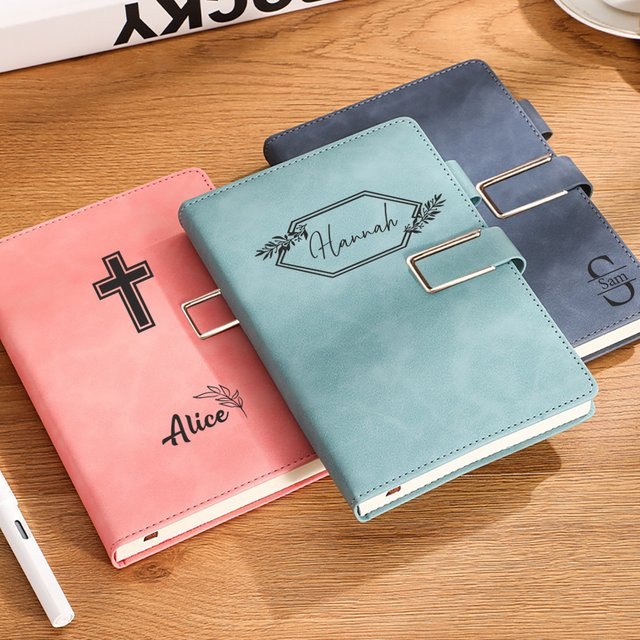 Personalisiertes Tagebuch mit Gravur aus Kunstleder in Blau mit Hardcover und Papier für Schule und Studium - Bild 1