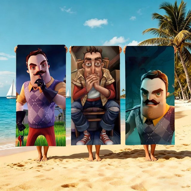 H-Hallo Nachbarn Mikrofaser-Strandtuch schnelltrocknend und sandfrei in White und Multicolour - Bild 1