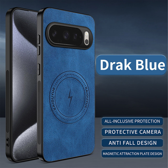Luxuriöse klassische Leder-Magnet-Handyhülle für Google Pixel 11 10 9 Pro XL 9A 8A 8 7 7A 6 6A mit MagSafe Wireless Charging Unterstützung in Grau - Bild 1