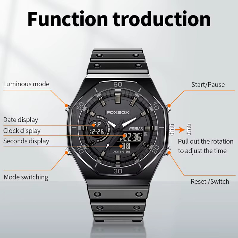FOXBOX Armbanduhr, Chronograph, Analog-Digital, Schwarz, Herren - Bild 2