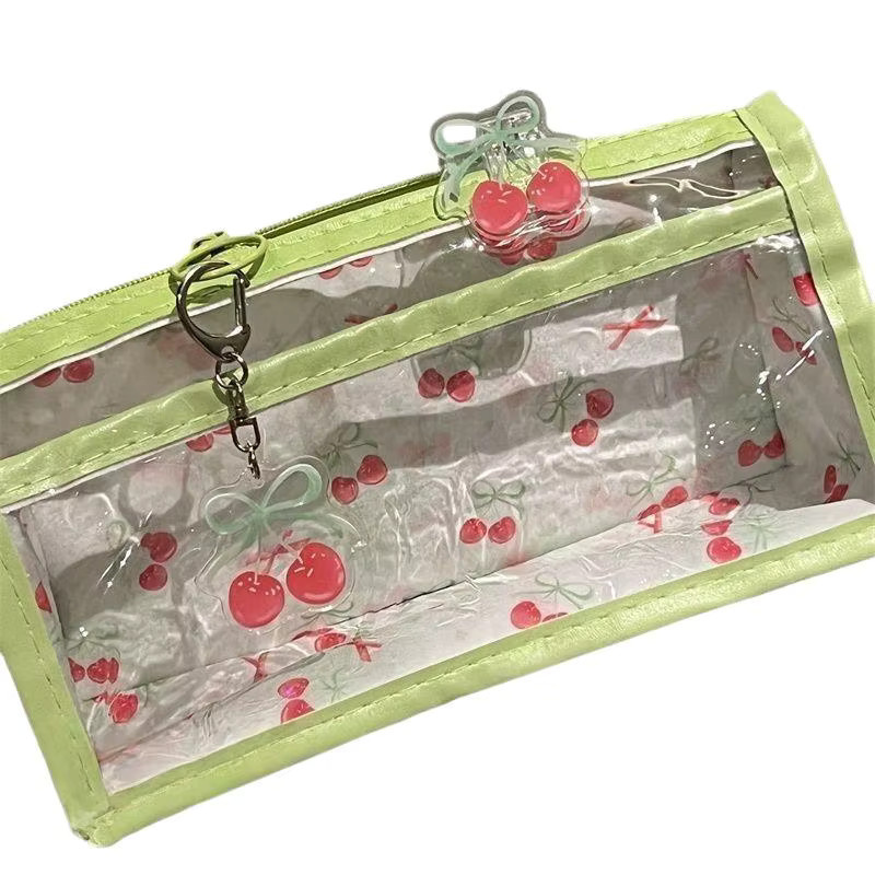 Nice Transparentes Federmäppchen mit Kirschen Design, weißes Etui aus Kunststoff mit Reißverschluss für Schreibwaren und Make-up - Bild 2