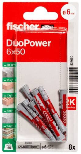 Fischer DuoPower Dübel Set in Grau und Rot, Durchmesser: 6 mm, Länge: 50 mm, aus Nylon - Bild 1