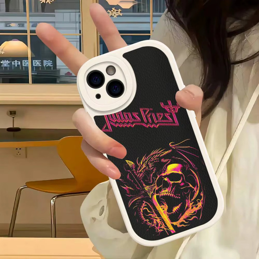 Stoßfeste Leder-Handyhülle von JUDAS PRIEST in Schwarz für iPhone 11 bis iPhone 16 Pro Max Plus - Bild 3
