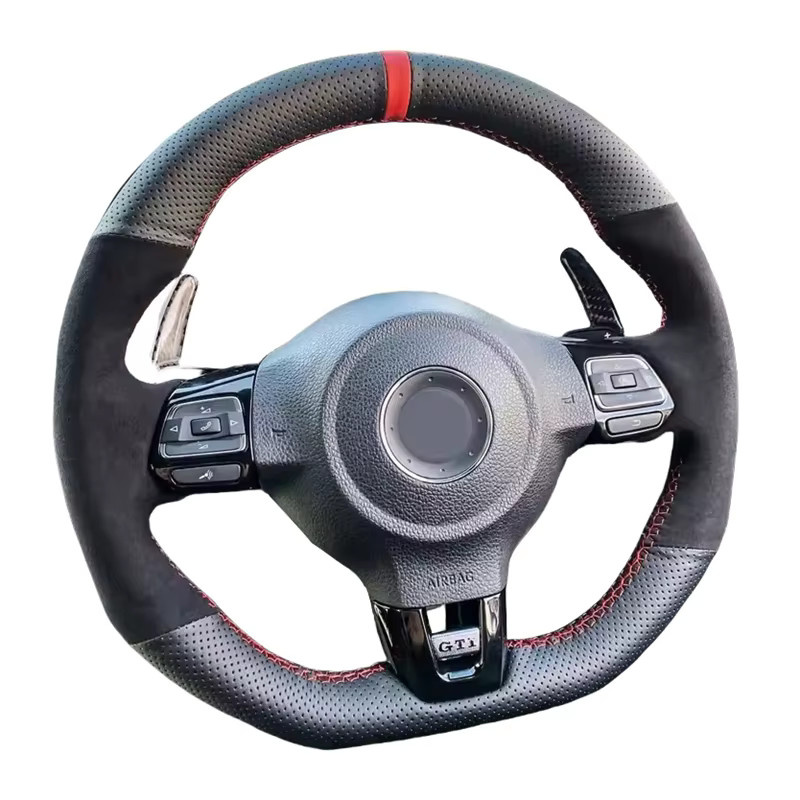WUNHKF Lenkradbezug aus Wildleder zum Handnähen in Schwarz für Volkswagen Golf 6 GTI MK6 Polo GTI Scirocco R Passat CC R-Line - Bild 2