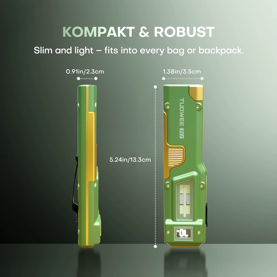 PASIION EDC Taktische Taschenlampe mit 2000LM Dual-LED, USB-C wiederaufladbar, COB-Seitenlicht in Weiß, Rot und Grün, LCD-Display und magnetischem Clip - Bild 4