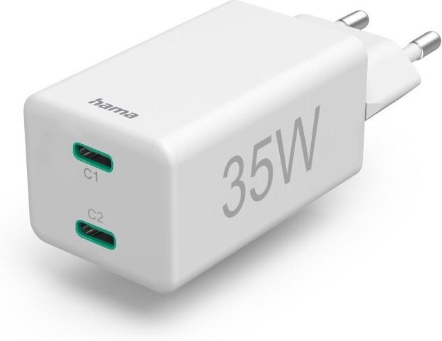 Hama Schnellladegerät mit 2x USB-C, PD, 35 W, Weiß - Bild 1