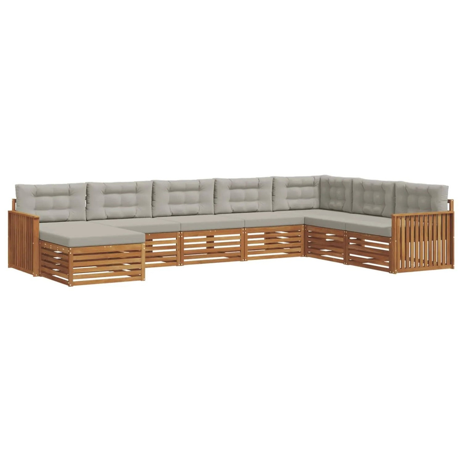 vidaXL Sofagarnitur 8-teilig in L-Form aus Massivholz Akazie, Natur und Hellgrau mit Polsterung und Armlehnen - Bild 2